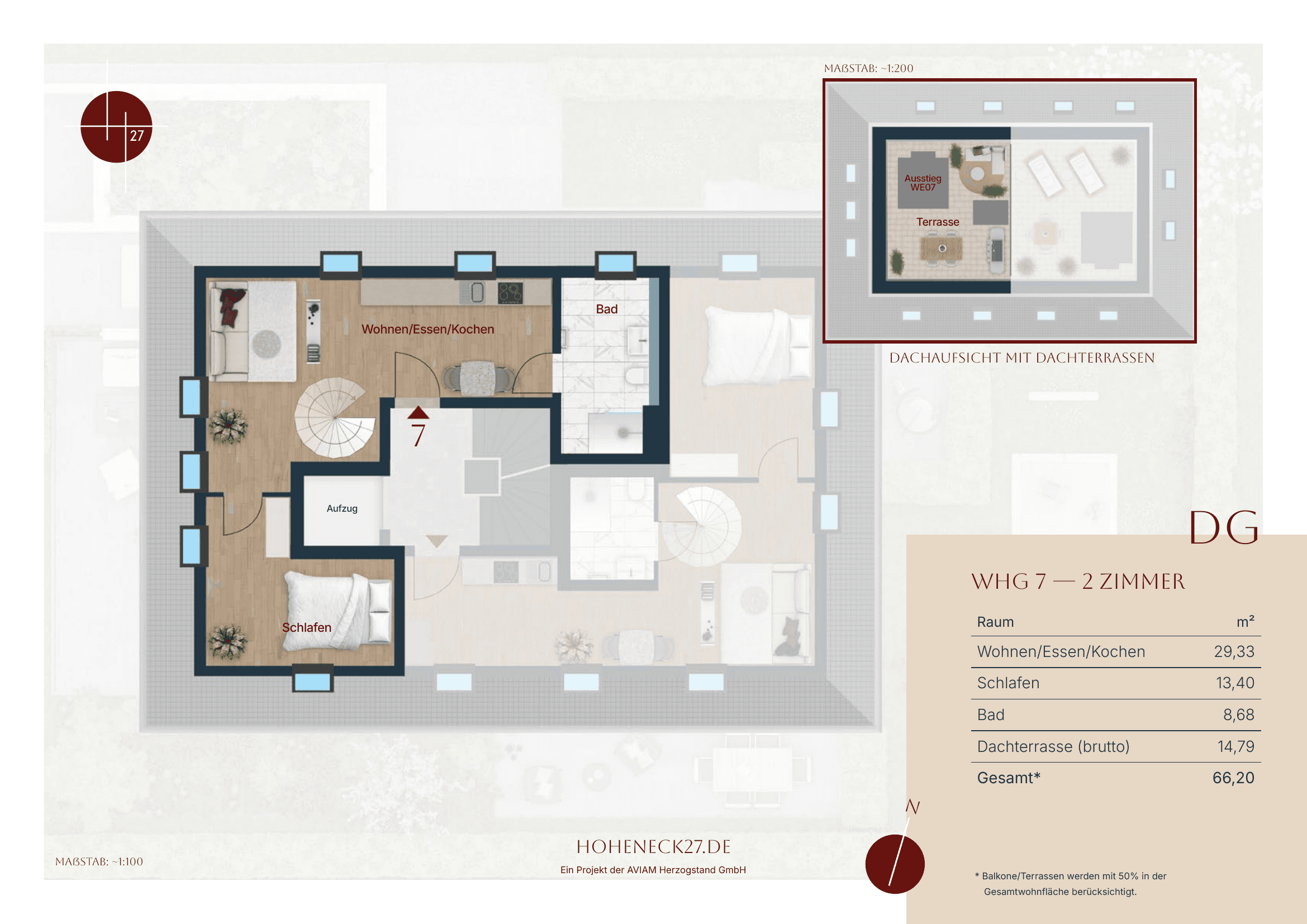 Grundriss Wohnung 7 — Dachgeschoss, 2 Zimmer
