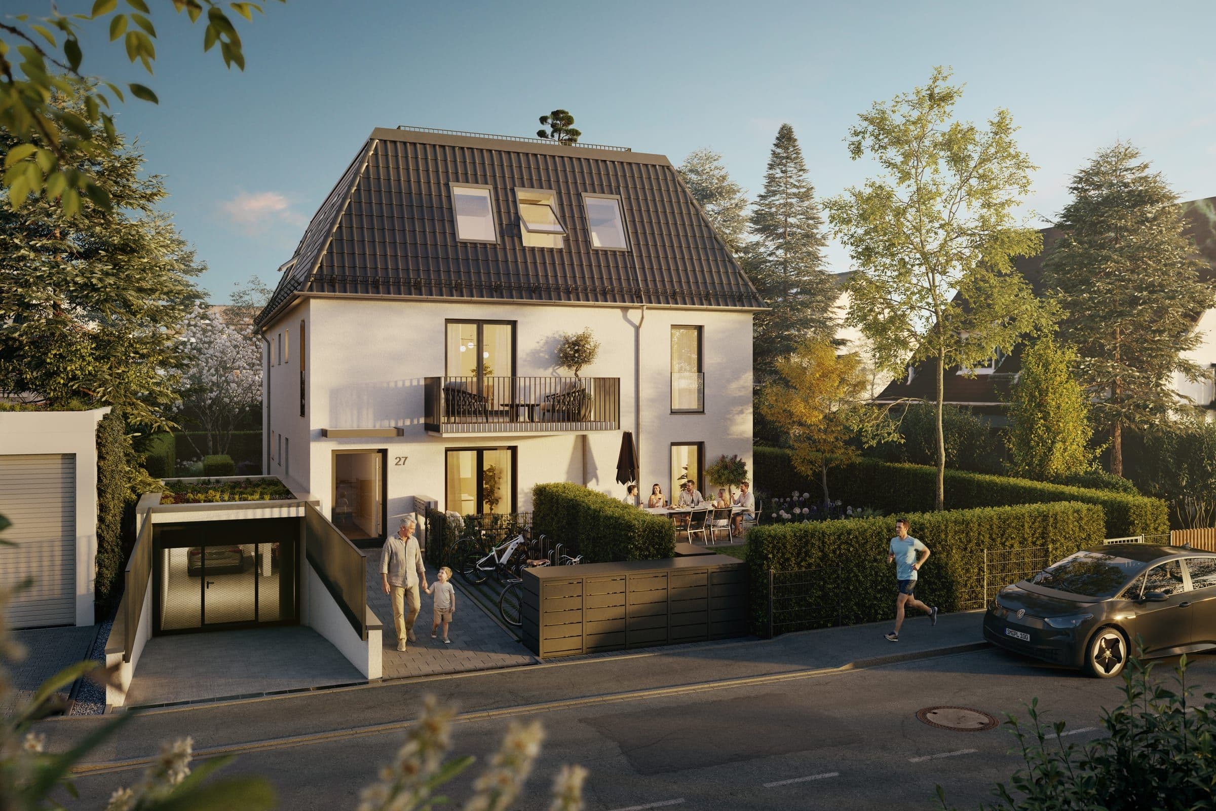 Hoheneckstraße 27 — Außenansicht im Abendlicht